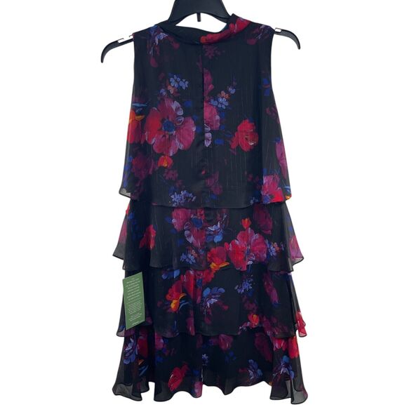 S.L. Fashions Tiered Cocktail Party Sheath Dress 16 Ruffled Black Floral Fairy - Picture 5 of 6